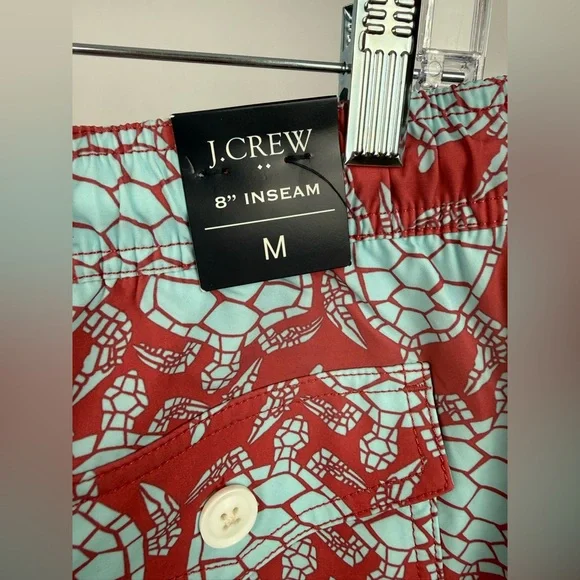 J.Crew Flex Swim Trunks Mens M 8” Inseam Turtle Print Red Blue NWT Lined - Picture 4 of 5